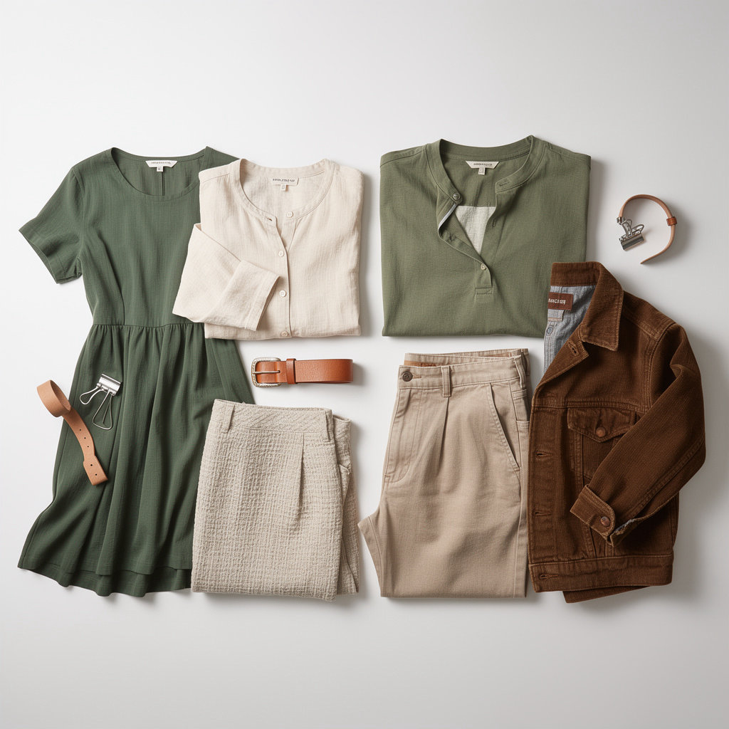 Eco-Vintage Giize curated pre-loved women's and men's clothing collection displayed on a neutral background